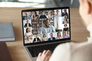 Laptop with video conference in progress